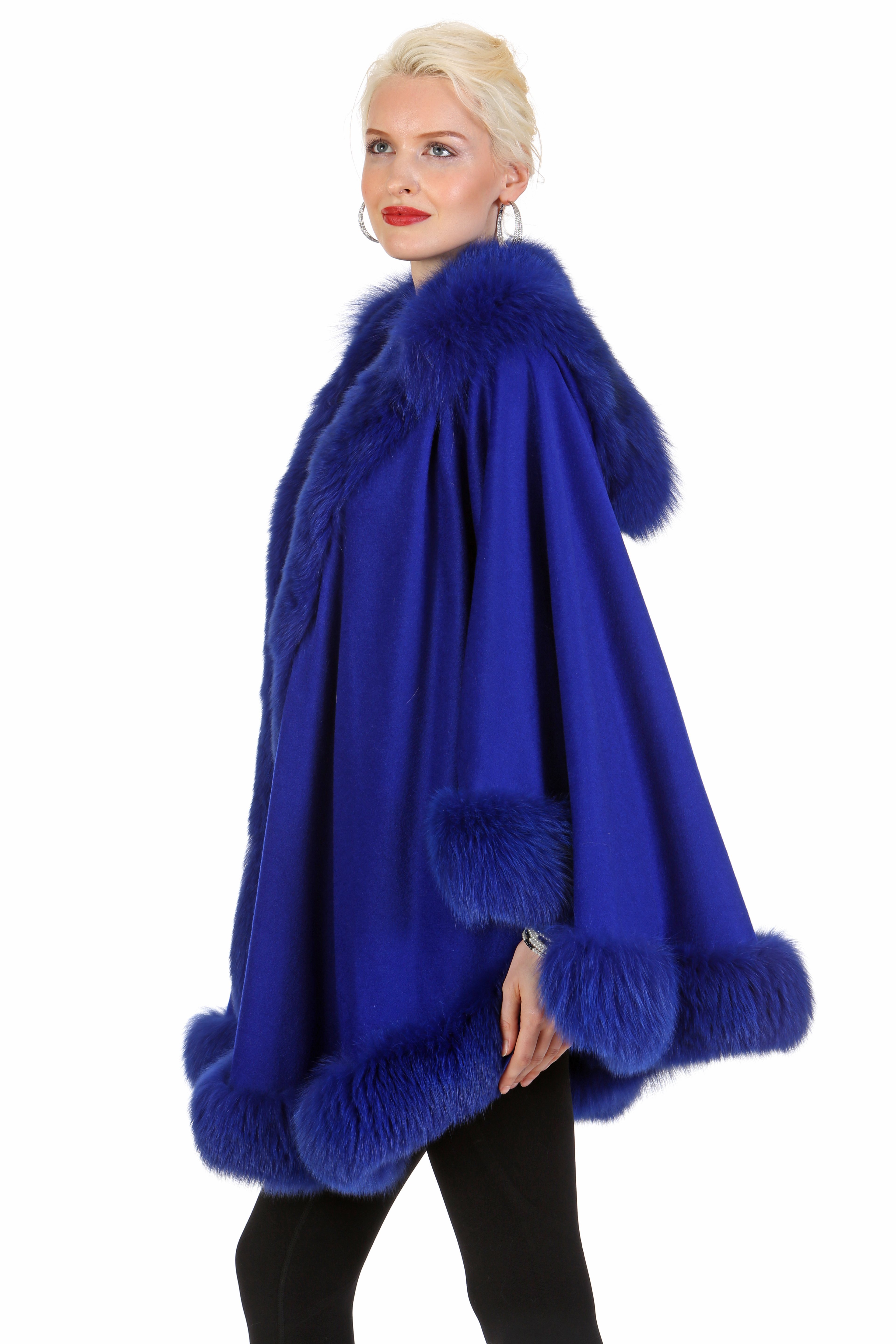 Royal Blue Cashmere Coat- Royal Blue Fox Trim